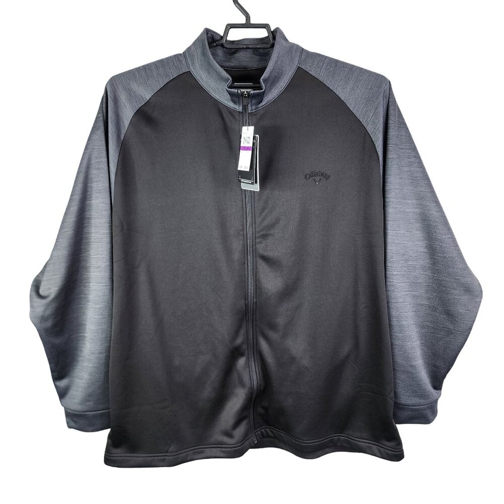 Mens Black & Gray Callaway Jacket Full-Zip Mock Neck Long Sleeve XXL